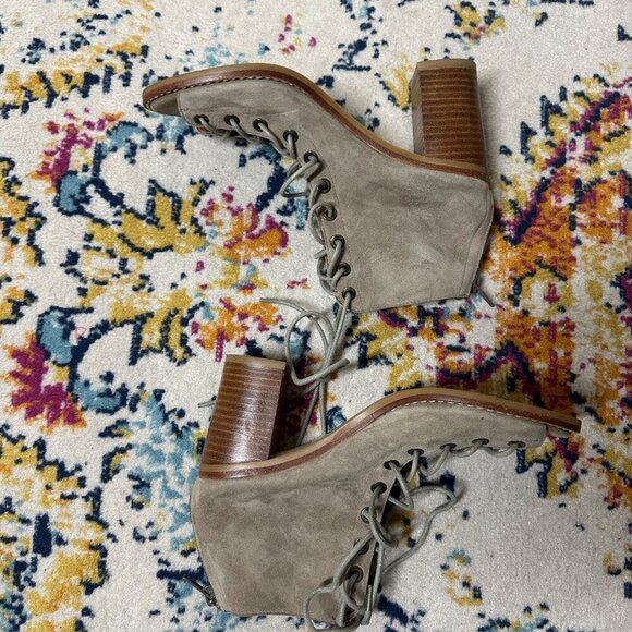 Jeffrey Campbell Cors Lace Up Ankle Boot Womens Size 7 Leather Boho Block Heel - Picture 8 of 13